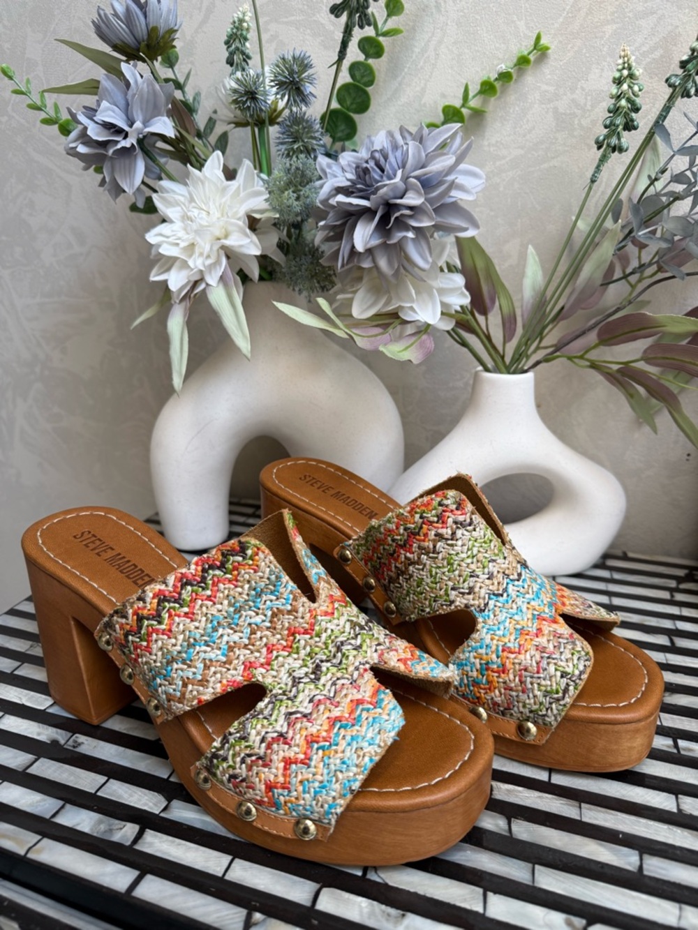 Steve Madden Multicolor Woven Platform Slide Sandals